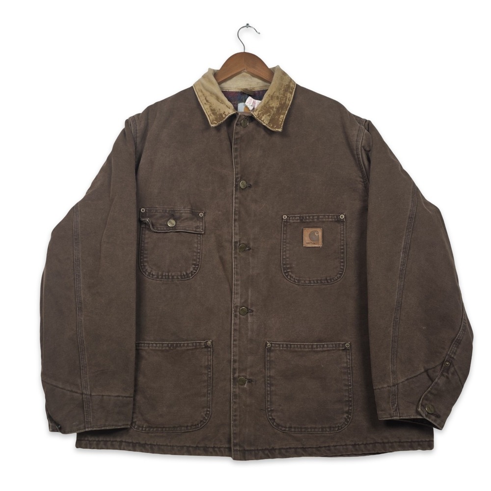 Vintage Carhartt Chore Coat Jacket Mens XL Brown Blanket Lined CB0482 Distressed